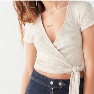 Beige Tie in the Front Top